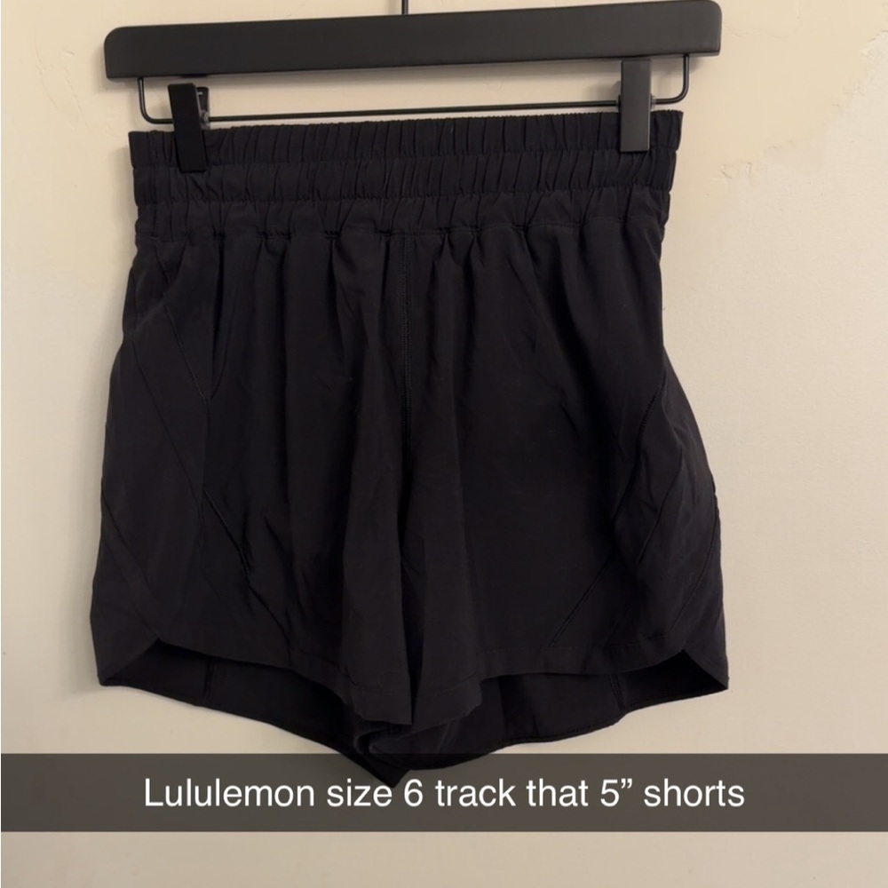Lululemon “track that” 5” shorts in black size 6